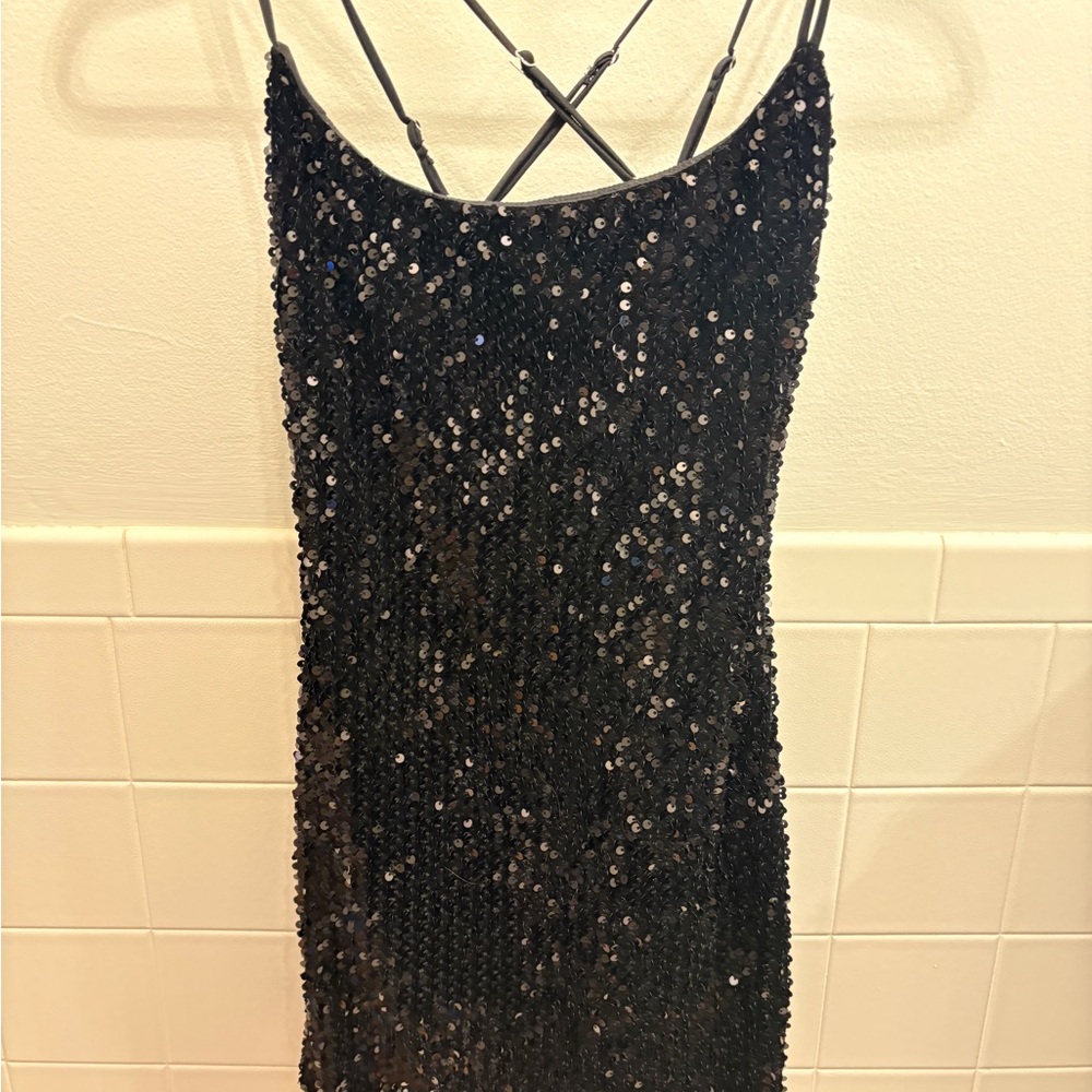 Lucy in the Sky Black Sequin Backless Dress